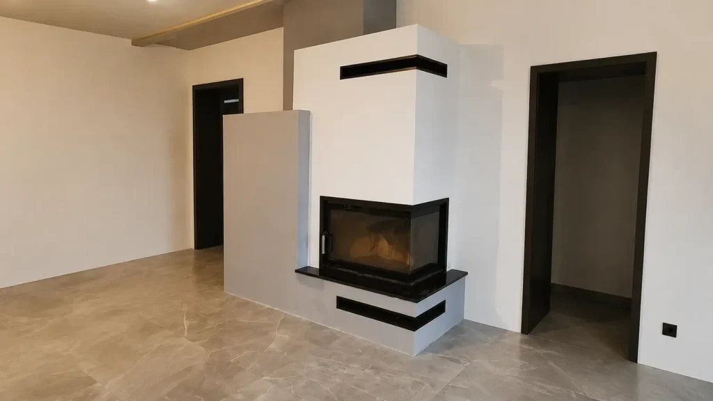 Moderný rohový krb – realizácia EKO-KRBY