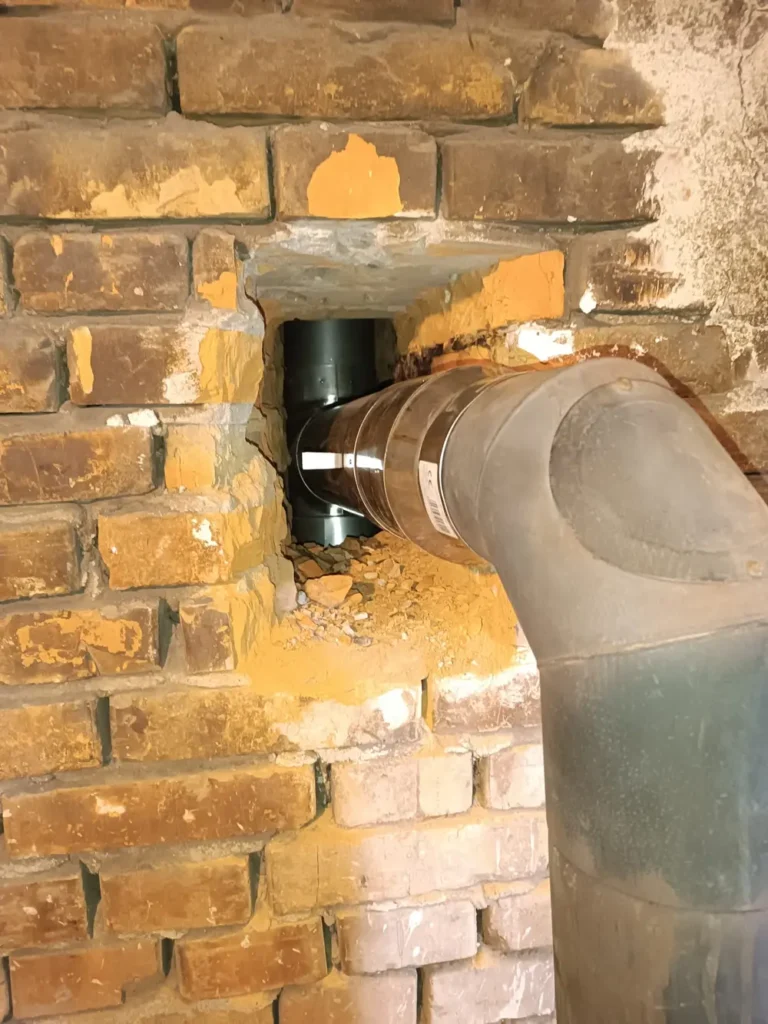 Detail napojenia spotrebiča na nerezovú komínovú vložku